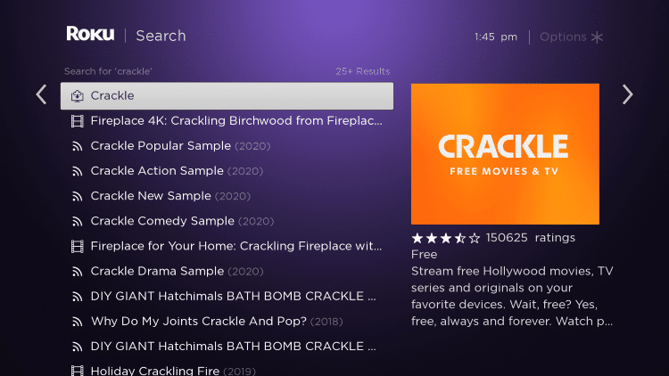 Click the first Crackle option that appears