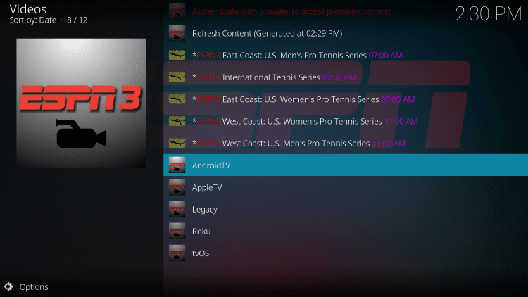 The installation of the ESPN Kodi Addon is now complete!