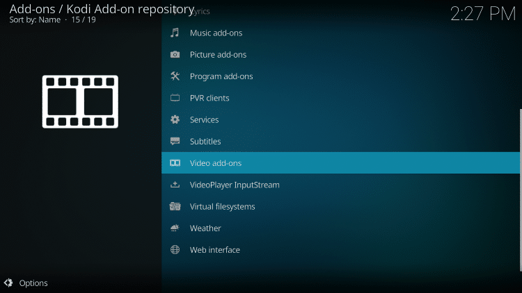 By default you are now in the Kodi Add-On Repository. Then select Video add-ons