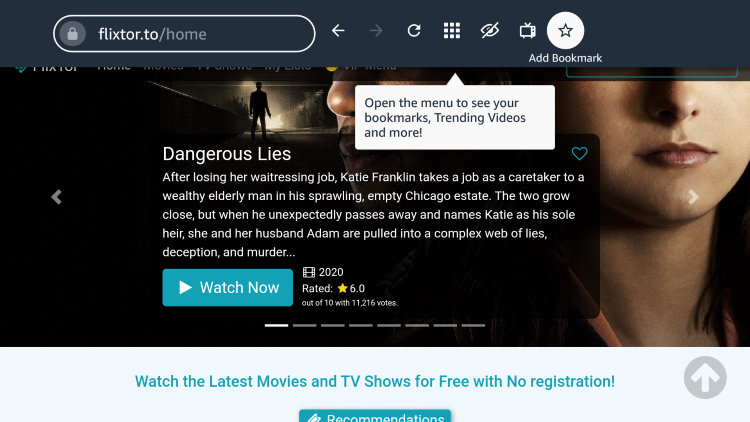 If you want to bookmark the FlixTor website, click the star icon that says "Add Bookmark."