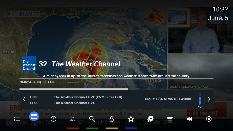 When viewing a channel, hit the OK button on your remote to open the playback menu. Select EPG.