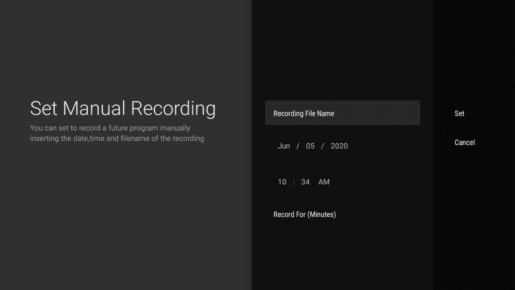 Next set your Manual Recording settings. 