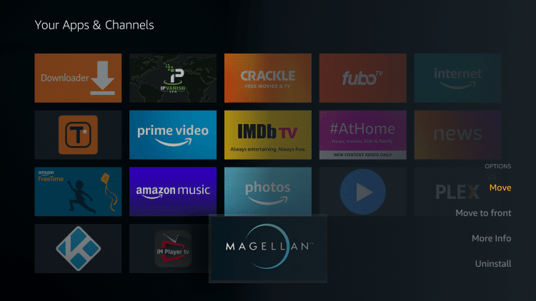 Hover over the MagellanTV app and select Move