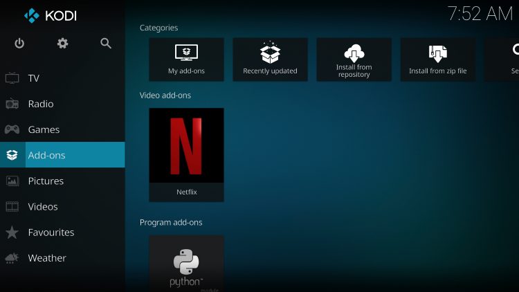 Return back to the home screen of Kodi and choose Add-ons