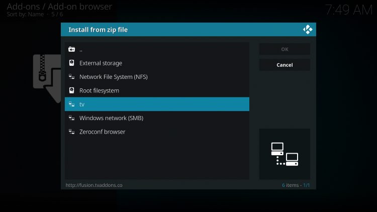 Select "tv" or whatever you named the media source in the previous step