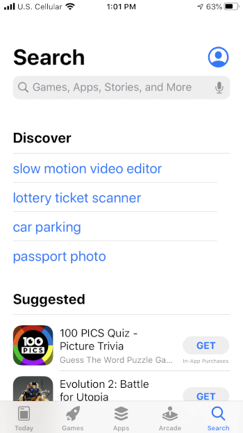 Open the Apple App Store and select Search on the bottom menu