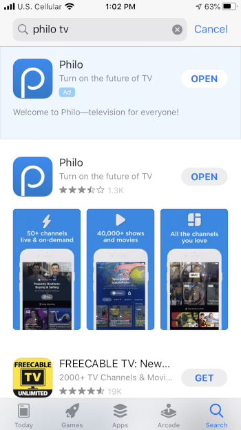 Click Open to launch the Philo app
