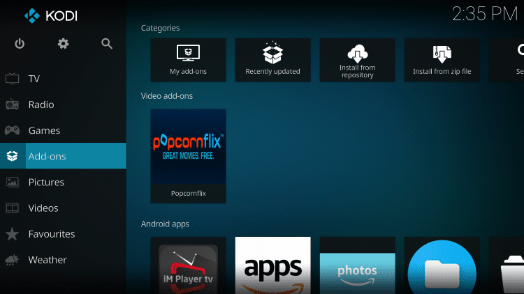 Return back to the home screen of Kodi and select add-ons