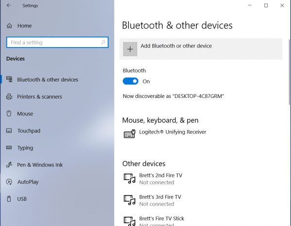 select add bluetooth or other device