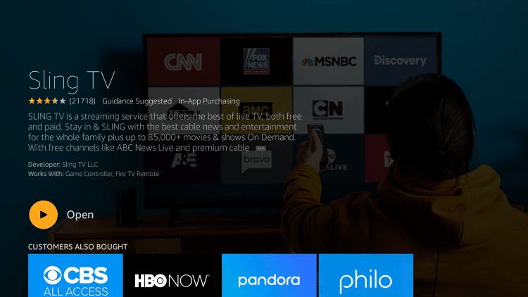 sling tv app not found on firestick