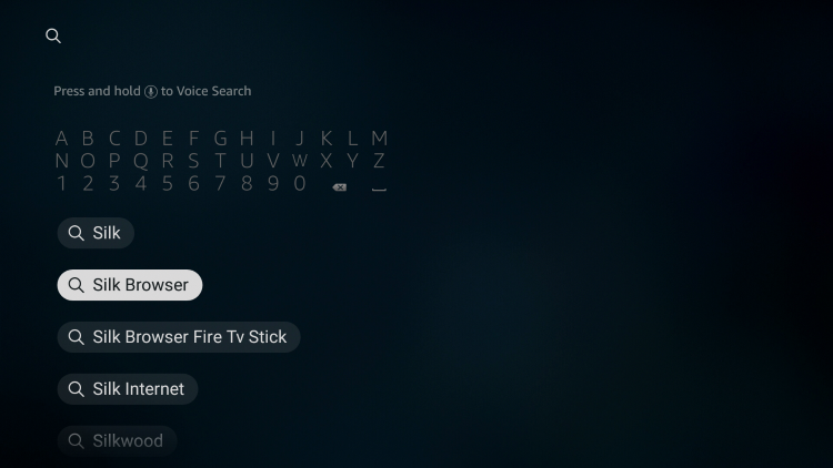 From the Main Menu scroll to hover over the Search icon and type Silk Browser.