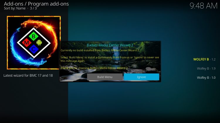 When Prompted to Build Menu, Click Ignore