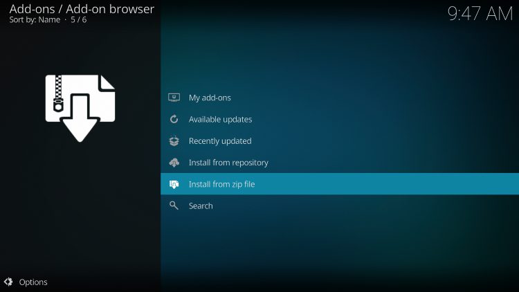 Click Install from zip file