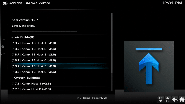 Choose a host to download the Xanax Kodi Build from. 