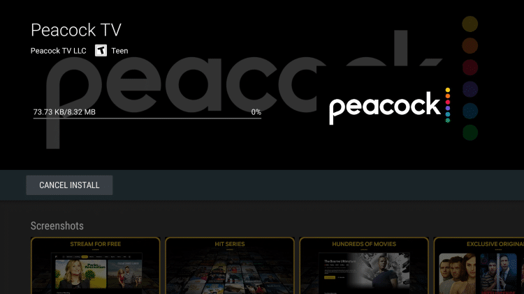 Wait for the Peacock TV app to install