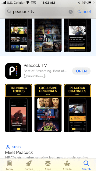 Click Open to launch the Peacock TV app