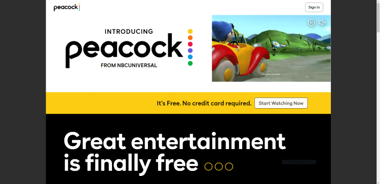 Once on the Peacock TV website, click Start Watching Now.