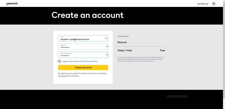 Next on the Create an account page, fill out the required information and click Create Account.