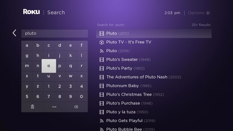 Enter in “Pluto” within the search bar