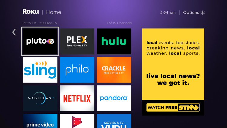Move the Pluto TV app wherever you prefer on your Roku channels list.