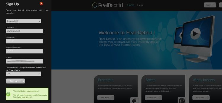 Be sure to check your e-mail account for the activation e-mail from Real-Debrid.