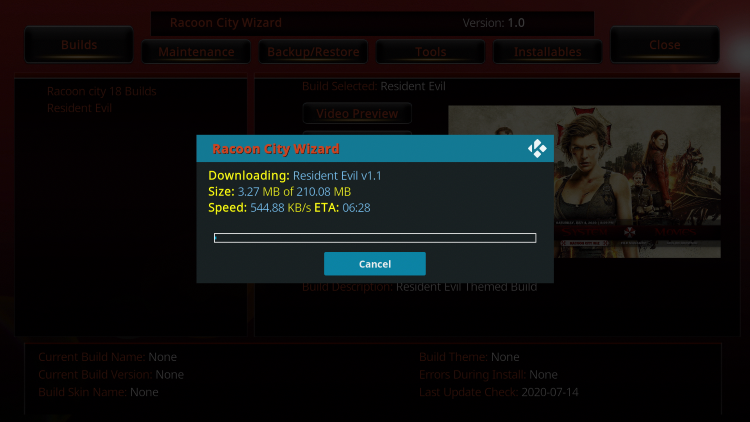 Wait for the Resident Evil Kodi Build to install