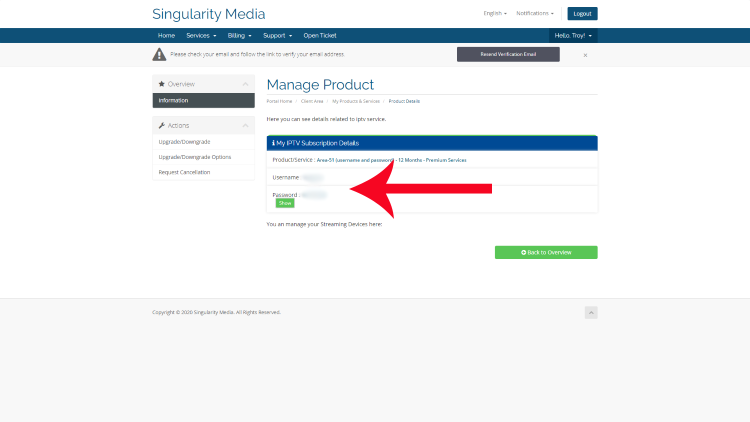 Singularity Media username and password