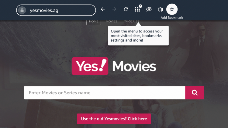 If you want to bookmark the YesMovies website, click the star icon that says "Add Bookmark."
