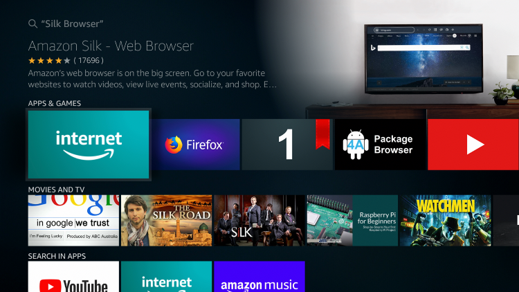 Select the Silk Browser option under Apps & Games.