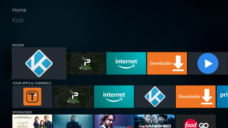 Once the download is complete, reopen Kodi from the Home menu