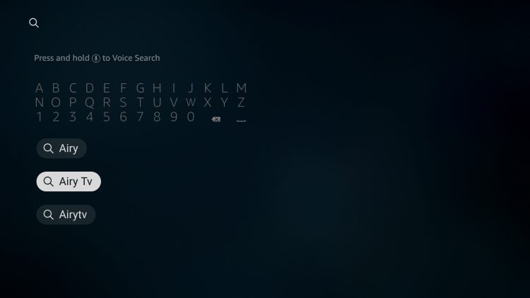 Enter “Airy TV” then scroll down and click on Airy Tv when the search result appears.