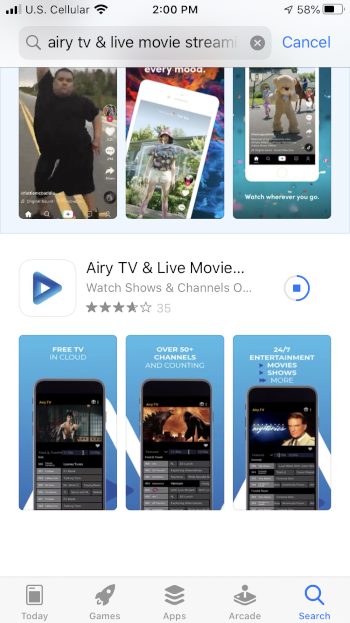 Wait a few seconds for the Airy TV app to install