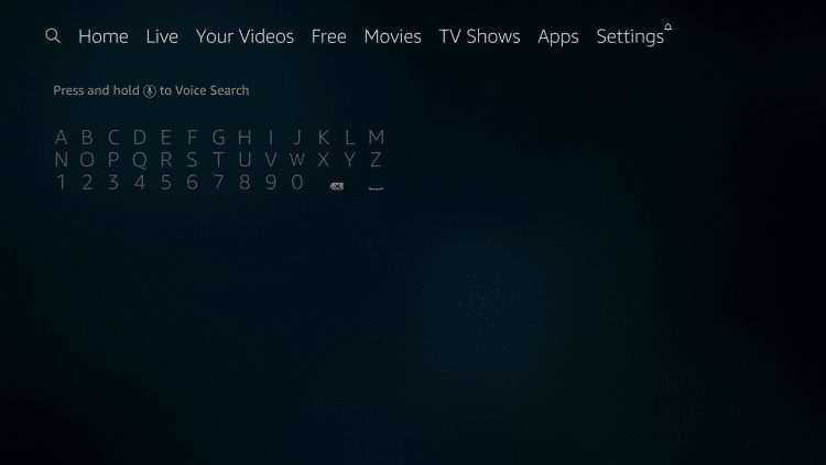 From the Firestick main menu, scroll to the left to hover over the search icon.