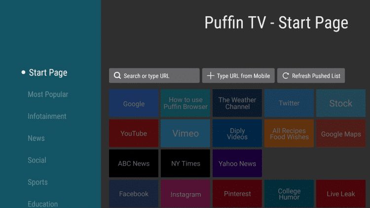 puffin tv interface