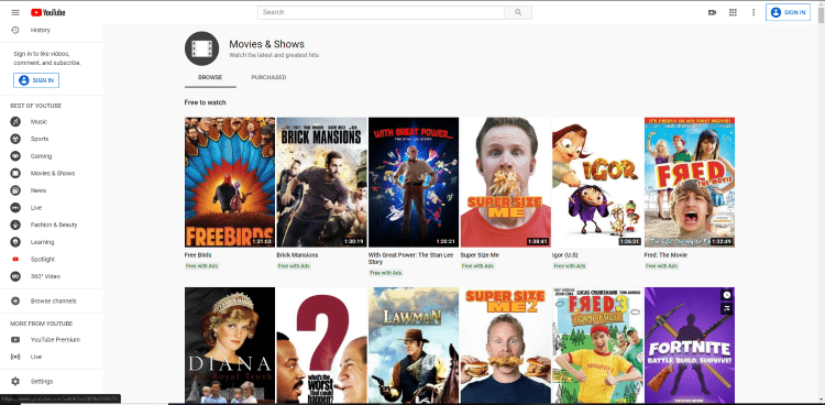 best free online movie streaming sites youtube