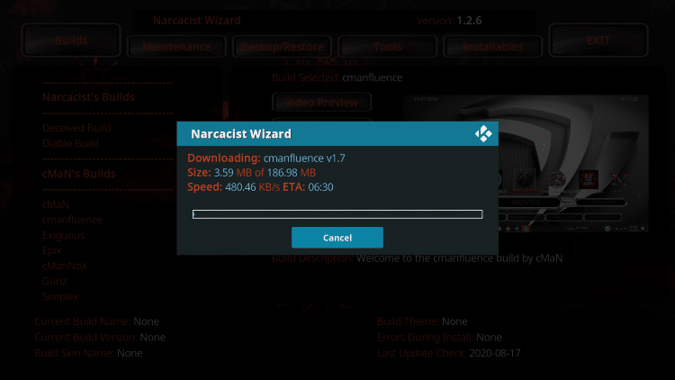 Wait for the Cmanfluence Kodi Build to install