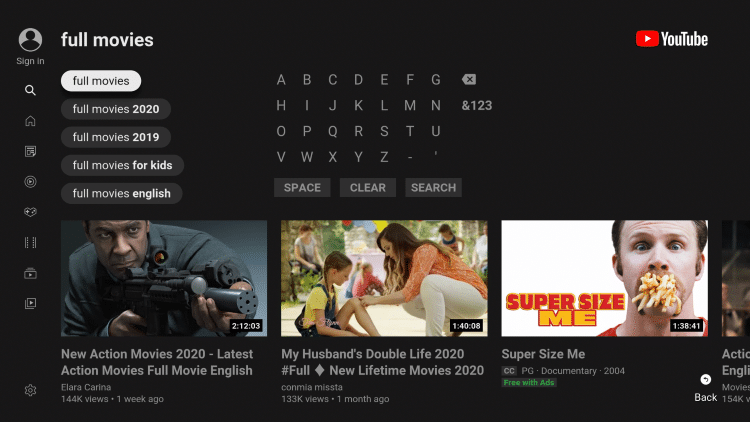 After testing, we found that if you search "full movies" within the YouTube search option you can even find a larger content library of free movies.