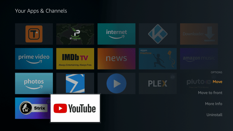 Hover over the YouTube app and select Move.