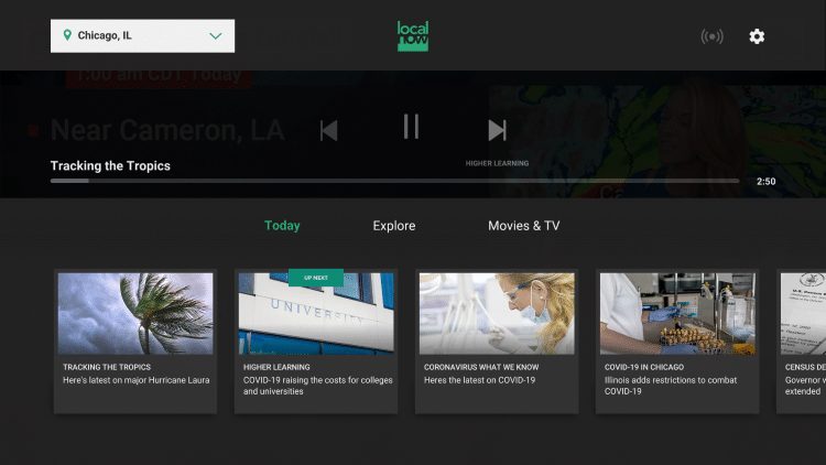 Notice the different options available, which include Today, Explore, and Movies & TV.