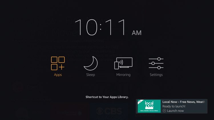 After installation, you can choose to open the Local Now app. But for this example, we suggest holding down the home button on your remote and click Apps.
