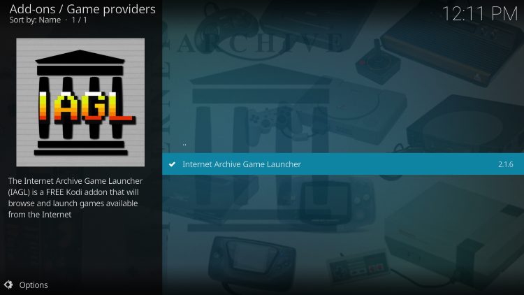 Click the Internet Archive Game Launcher addon