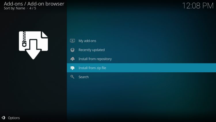 Click Install from zip file to play kodi retro games