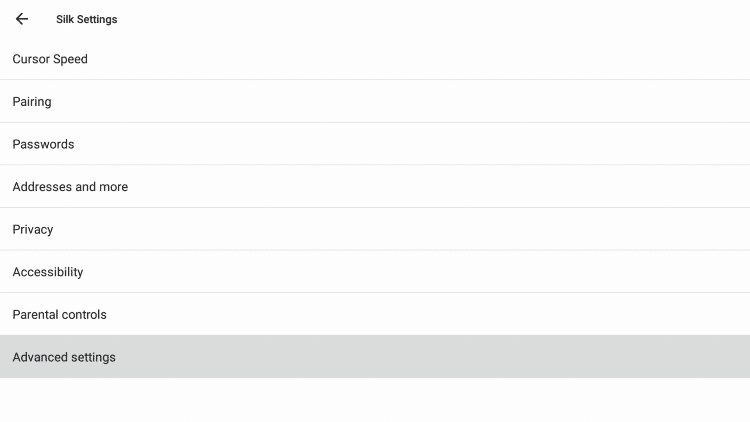 When going through this tutorial we also changed our default search engine within Silk. To do so click Advanced settings.
