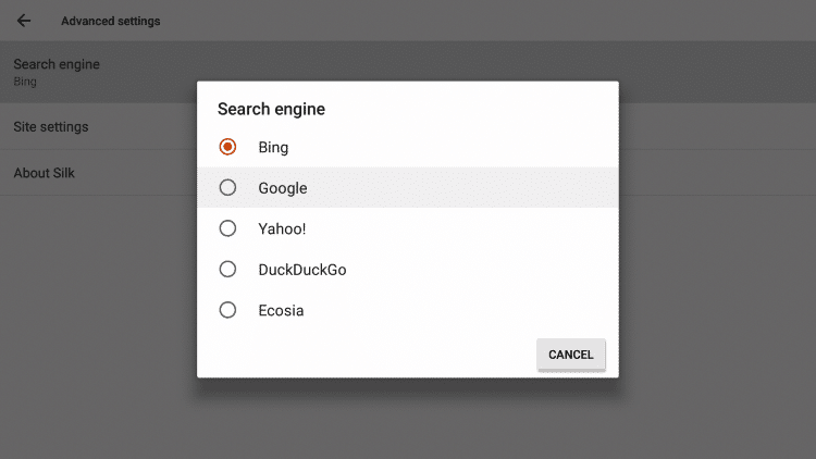 Select whichever Search engine you prefer and click the OK button on your remote.
