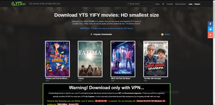 YTS is arguably the second most popular name in the torrenting space behind Pirate Bay in terms of popularity and overall site traffic.