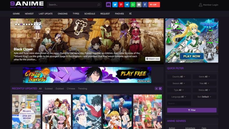 anime streaming sites 9anime