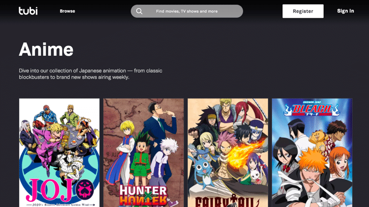 anime streaming sites tubi