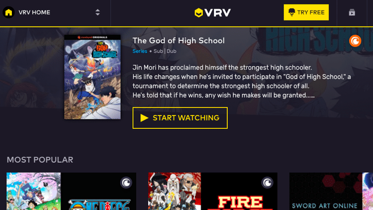 anime streaming sites vrv