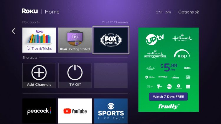 Return to the home screen and find FOX Sports
