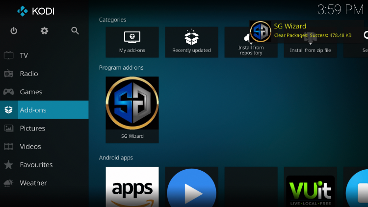 Return back to the Home screen of Kodi and choose Add-ons